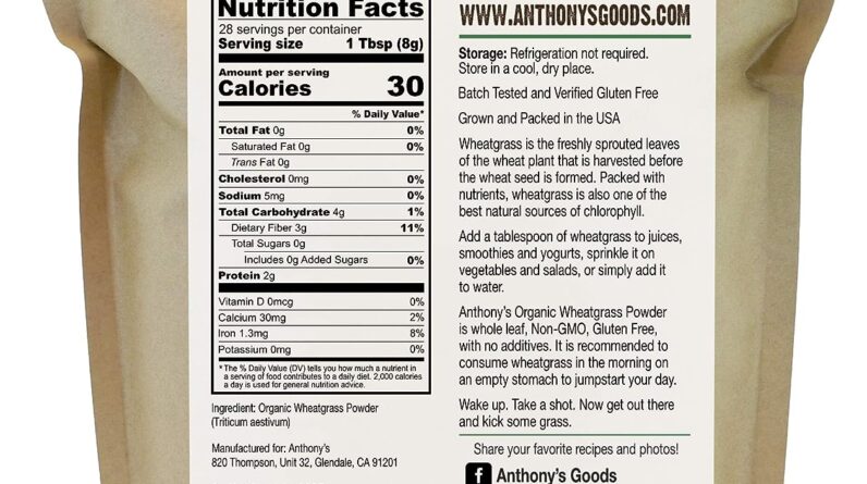 anthonys organic wheatgrass powder 8 oz review